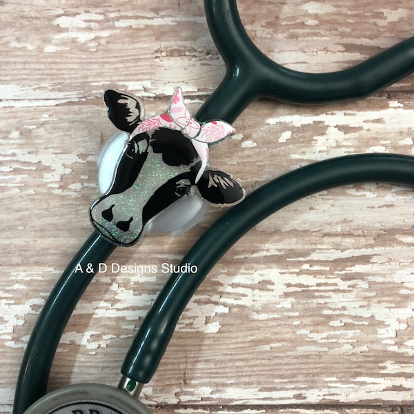 Cow With Floral Bandana Stethoscope ID Tag