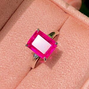 Glowing Genuine Fuchsia Pink Ruby Mozambique, Minimalist Ruby Engagement Ring, Natural Hot Pink Ruby Solitaire Ring, 925 Sterling Silver.