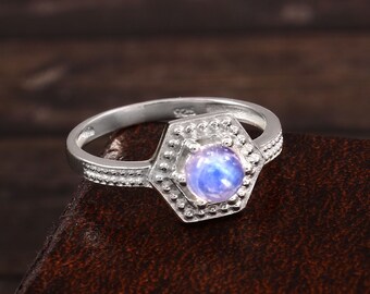 Round Moonstone Engagement Ring "Primrose Ring" | Women’s ring | Silver Ring | Anniversary gifts  | Wedding ring | Gifts for women.