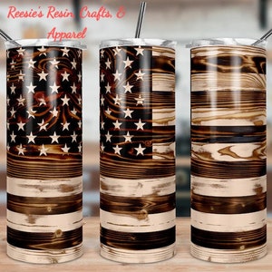 Burnt Wooden American Flag 20oz Tumbler