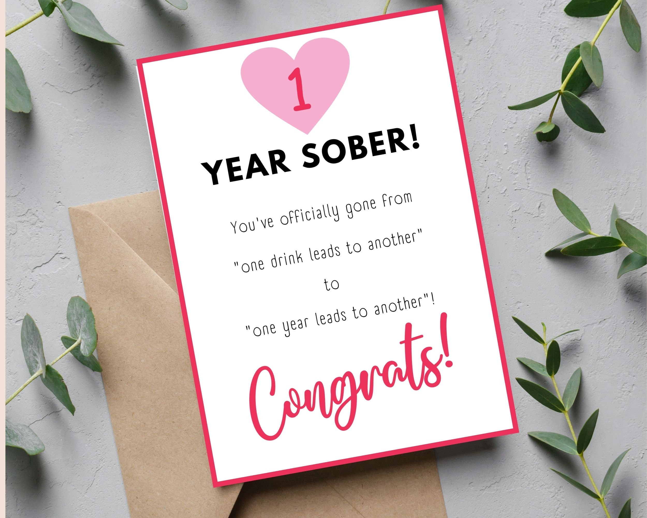 1 Year Sober Printable Card Digital Sobriety Card Soberversary for Mom ...
