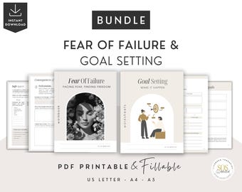 Hojas de trabajo sobre el miedo al fracaso y el establecimiento de metas, recursos para consejeros, paquete de libros de trabajo para terapeutas, oferta especial, libro electrónico de autoayuda para el crecimiento personal.