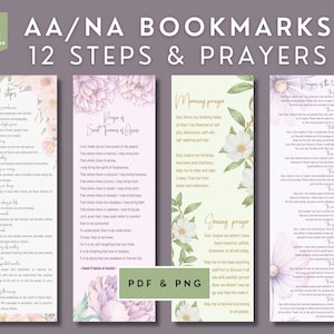 Printable 12 Step Floral Bookmark, NA, AA, Al-Anon, Saint Francis Prayer Morning/Evening, Alcoholics Anonymous Big Book Gift Sponsee Sponsor