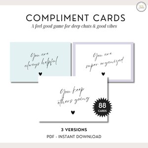 Carte da gioco con complimenti DIGITALI, attività di terapia di gruppo, strumento di consulenza, regalo divertente per la famiglia, spunto di conversazione, schede di scrittura a mano