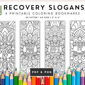 Digital Recovery Coloring Bookmark Set, Sobriety Affirmations and Slogans, Printable PDF, AA/NA Support Gift for Women | One Day at a Time