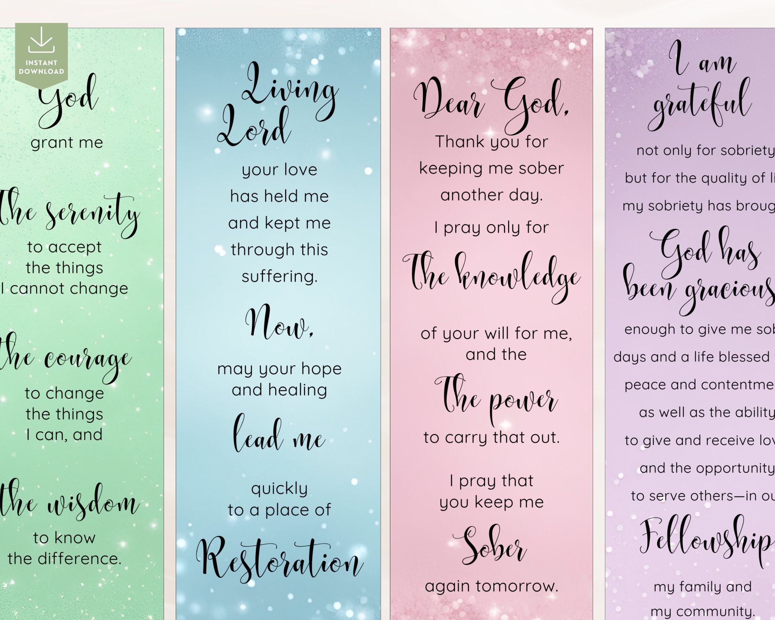 AA Serenity Prayer Bookmarks, Printable NA Recovery Gratitude Prayer ...