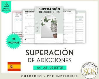 Cuaderno Superación de Adicciones en Español, Ayuda y Tratamiento Adicción, Dependencia del alcohol y a las drogas, Prevención de Recaídas