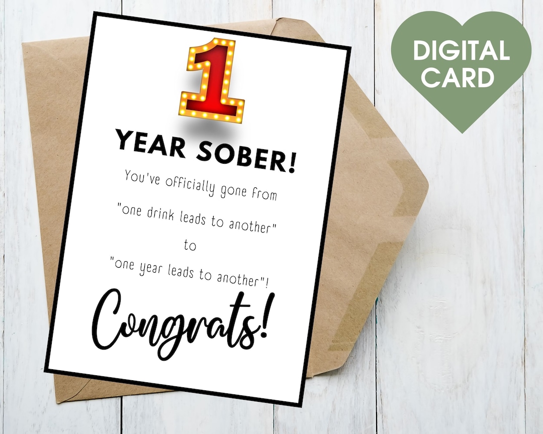 1 Year Sober Printable Card, Digital Sobriety Card, Soberversary Card ...