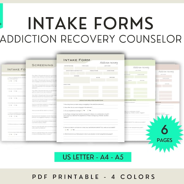 Addiction Recovery Counselor Intake Form, Addiction Screening, Fillable PDF, Printable PDF Recovery Coach Consultation Forms, Therapist Tool