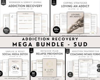 Paquete de recuperación de adicciones: Prevención de recaídas, Amar a un adicto, Familia Al-Anon, Formularios de admisión de coaching, Hojas de trabajo de terapia, Descarga digital