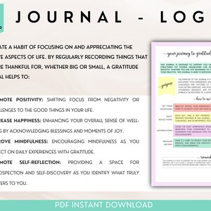 Pu&ograve; includere: Un download PDF stampabile per un diario di gratitudine con uno schema di colori verde acqua e bianco. Il diario &egrave; progettato per aiutarti a coltivare l'abitudine di concentrarti sugli aspetti positivi della vita. Il testo sulla pagina include "Diario - Registro" e "Il tuo viaggio verso la gratitudine: un diario guidato".
