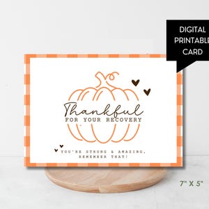 Herstel Happy Thanksgiving-kaart, eenvoudige pompoen digitale afdrukbare sjabloon, dankbaar voor soberheid, minimale herfst nuchtere kaart voor vrouwen AA