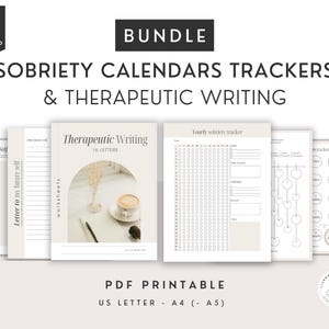 Calendarios de seguimiento de la sobriedad y redacción terapéutica, hojas de trabajo de terapia, recursos para consejeros, libro de trabajo de autoayuda, hitos de recuperación de la sobriedad