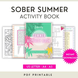 Sobriety Activity Summer Book With Addiction Recovery Games & Coloring Pages, Puzzles Word Search, Maze, Sudoku, Printable Gifts For Women