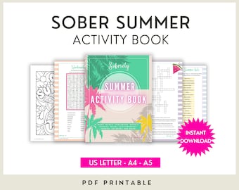 Sobriety Activity Summer Book With Addiction Recovery Games & Coloring Pages, Puzzles Word Search, Maze, Sudoku, Printable Gifts For Women