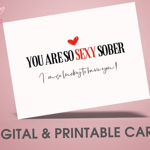 Cartão de Dia dos Namorados para sobriedade para impressão, cartão de amor minimalista para marido ou mulher de apoio sóbrio, presente de recuperação de dependência para ele e para ela,