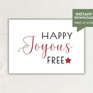 Biglietto di Natale sobrio, AA Happy Joyous gratuito, modello PDF digitale e stampabile, 7x5, regalo di Natale di recupero della calligrafia per amici NA sobri
