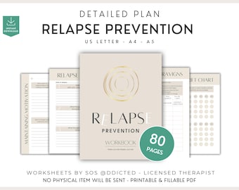 Relapse Prevention Worksheets - Printable Addiction Recovery Workbook - Coping Skills & Urge Surfing - Sobriety Therapy Tool
