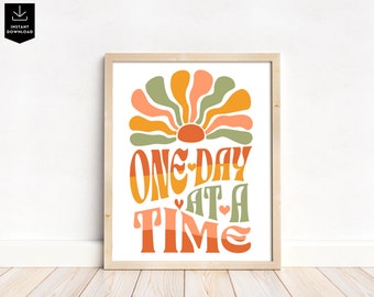 One Day At A Time AA Slogan Printable Poster, Motivational Recovery Home Office Decor, Wall Art NA Sponsor Gift For Her, Instant Download