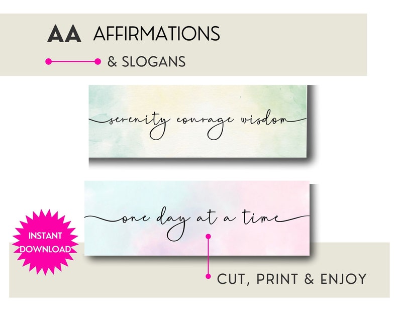 AA Quotes and Sayings Bookmark Set, Printable Template, One Day at A ...