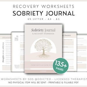 Sobriety Journal PDF - Addiction Recovery Worksheets - Therapy Coping Skills Workbook - Printable Sober Planner for Self Help and Counselor