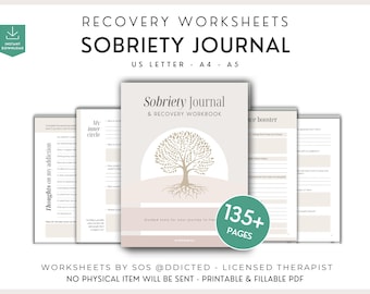 Sobriety Journal PDF - Addiction Recovery Worksheets - Therapy Coping Skills Workbook - Printable Sober Planner for Self Help and Counselor