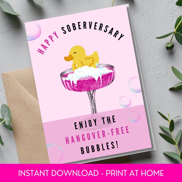 Soberversary Card for Women, Digital & Printable PDF Template, 5x7, Happy Sober Birthday and Recovery Anniversary, Support and Encouragement