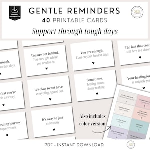 Cartões de Afirmação com Lembretes Gentis, Cartão de Amor-Próprio para Imprimir sobre Ansiedade, Encorajamento Diário para Mulheres com Vício, Depressão, Apoio ao Luto e Esgotamento