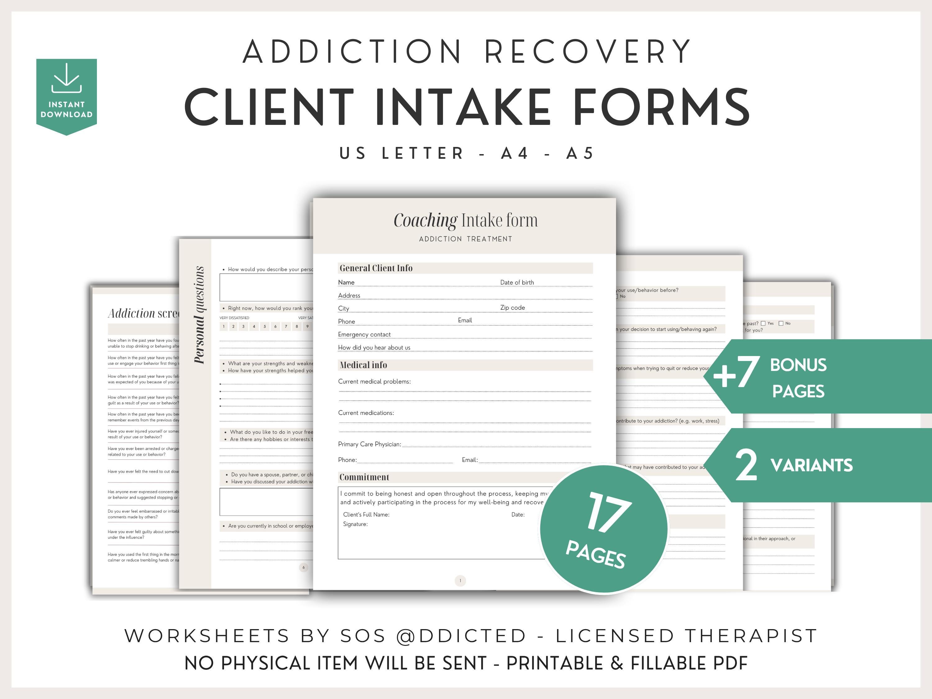 Recovery Coach Intake Checklist.pdf Addiction Recovery Client Intake Forms - Counselor Therapy Resources ...