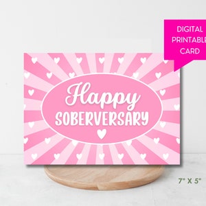 Carte d'anniversaire sobre rose, Happy Soberversary, anniversaire de la sobriété, jalons du rétablissement de la dépendance, téléchargement numérique, cadeau de sobriété pour elle