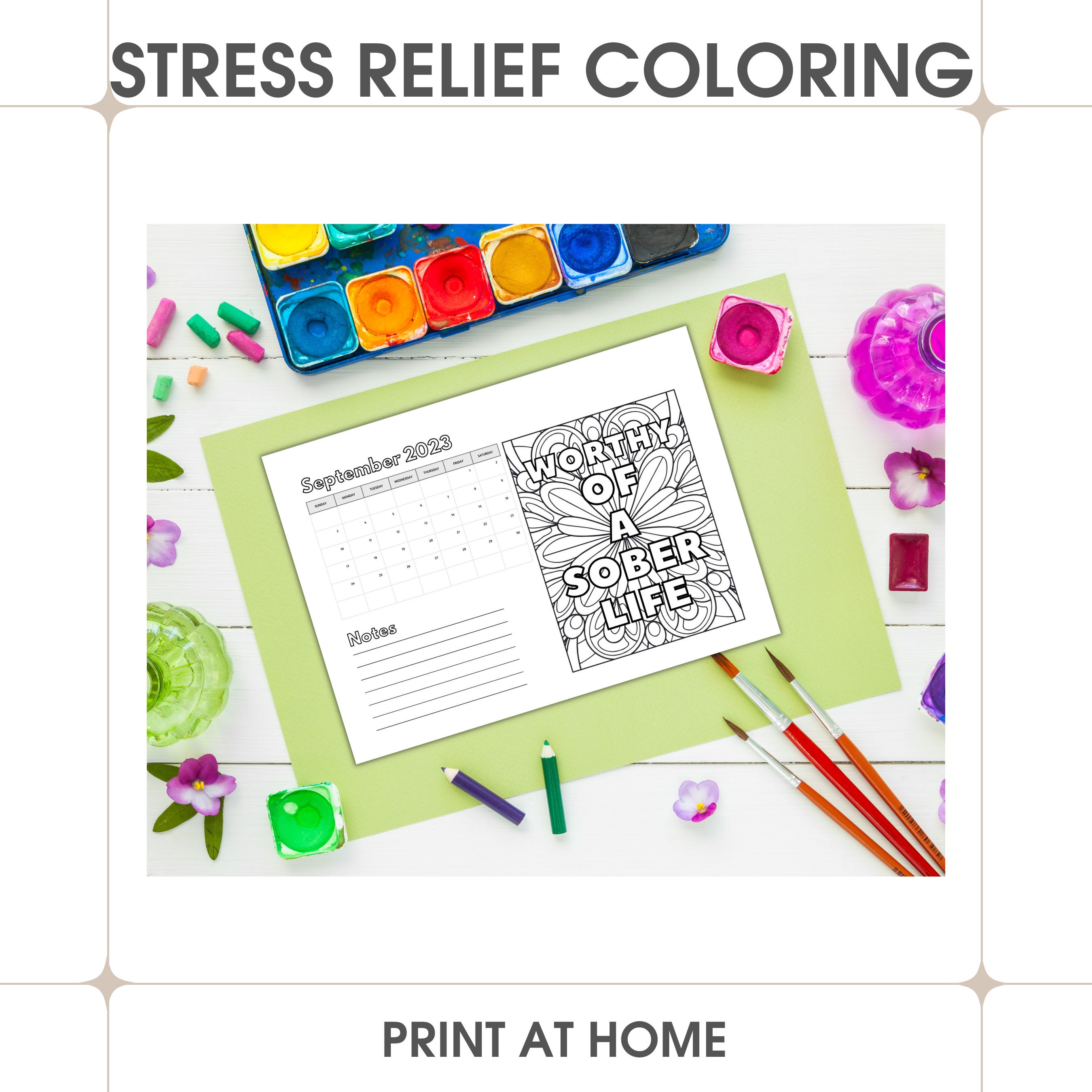 Sobriety Calendar 2023 Printable Sober Quotes Adult Coloring Etsy