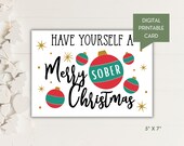 Sobriety Merry Christmas Card, Digital and Printable PDF Template, 7x5, Cute Recovery Xmas Gift for Sober Support, Men and Women