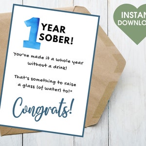 1 jaar nuchtere afdrukbare kaart, digitale nuchterheidskaart, nuchtere kaart, nuchterheid cadeau vader, nuchter cadeau voor hem, een jaar nuchtere kaart voor vriend