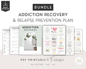 Manual de recuperación de adicciones y tarjetas con frases sobre la sobriedad: Hojas de trabajo terapéuticas (descarga digital)