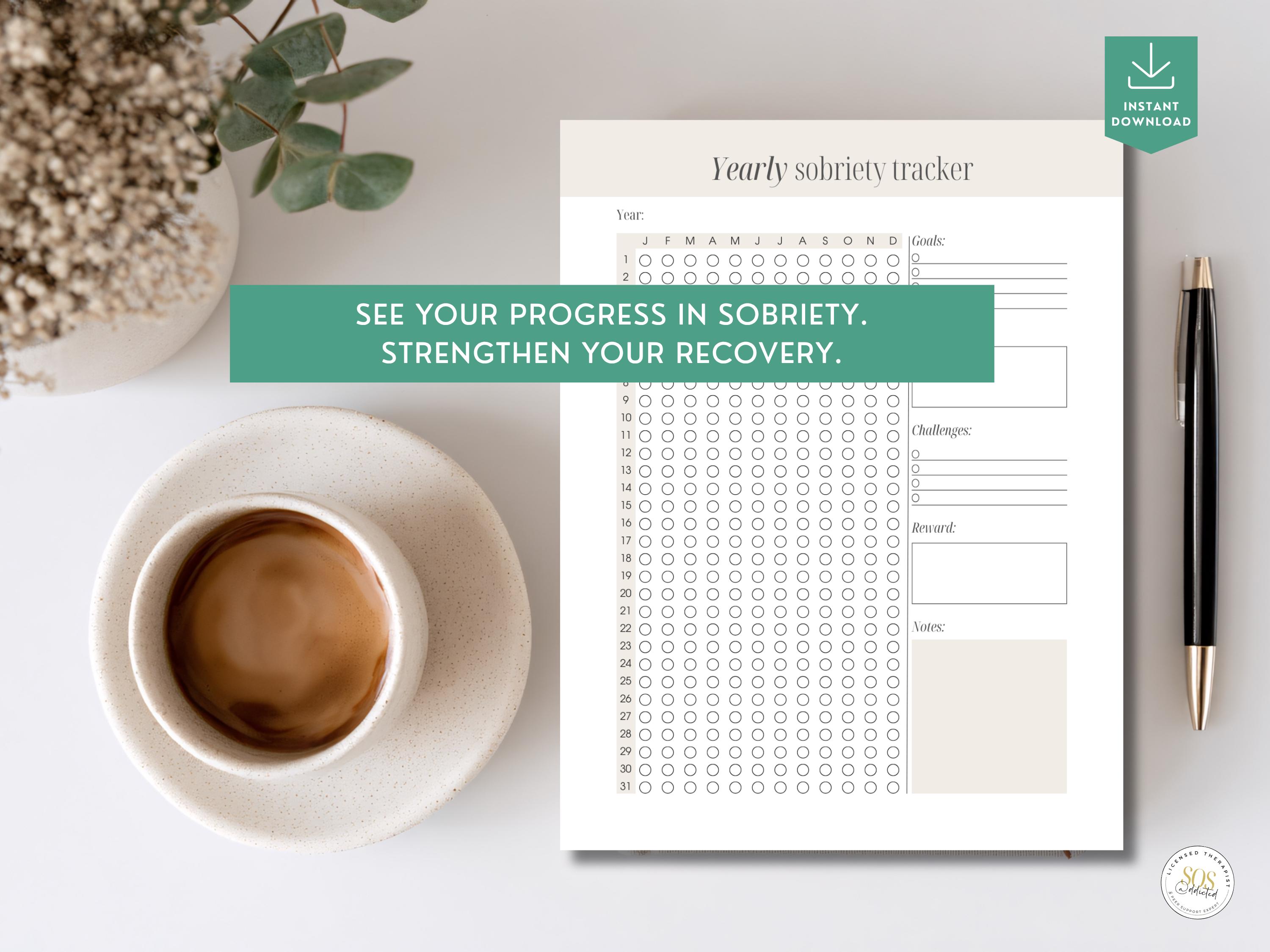Sobriety Tracker Printable Worksheets: Monthly & Yearly Addiction ...