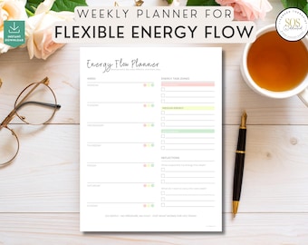 Planificador semanal de energía flexible para la salud mental y la recuperación - TDAH, TDPM, enfermedades crónicas y neurodivergentes - Herramienta de autocuidado (PDF imprimible)