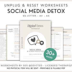 Social Media and Digital Detox Workbook – Reduce Screen Time Tracker – Manage Smartphone Addiction Journal – Printable Therapy Worksheets