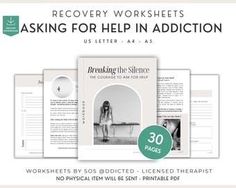 Hojas de trabajo imprimibles para la recuperación de adicciones - Cuaderno de trabajo en PDF para pedir ayuda - Apoyo para adictos - Herramienta de terapia y asesoramiento para la sobriedad