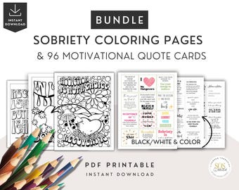Páginas para colorear sobre la sobriedad para adultos y adolescentes, además de tarjetas digitales con frases sobre la sobriedad, regalo motivacional para la recuperación de adicciones y alivio del estrés.