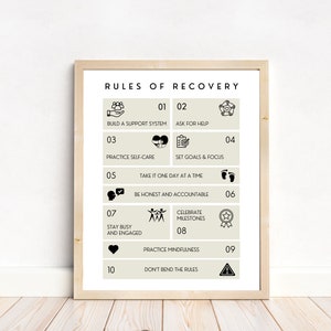 Rules of Recovery Printable Wall Art, Sober Motivation Home Office Decor, Addiction Counselor Gift, Digital Sobriety Gift For men and Women