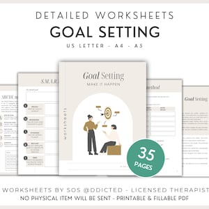 Hojas de trabajo imprimibles para establecer objetivos (35 páginas) - Cuaderno de trabajo sobre objetivos SMART para terapia, asesoramiento y autoayuda - Descarga digital en PDF con plan de acción