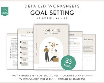 Hojas de trabajo imprimibles para establecer objetivos (35 páginas) - Cuaderno de trabajo de objetivos SMART para terapia, asesoramiento y autoayuda - Descarga digital en PDF con plan de acción
