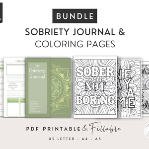 Diario de sobriedad, páginas para colorear motivacionales con citas sobre la sobriedad, hojas de trabajo para la recuperación de adicciones, uso de sustancias, formularios de asesoramiento terapéutico, AUD SUD
