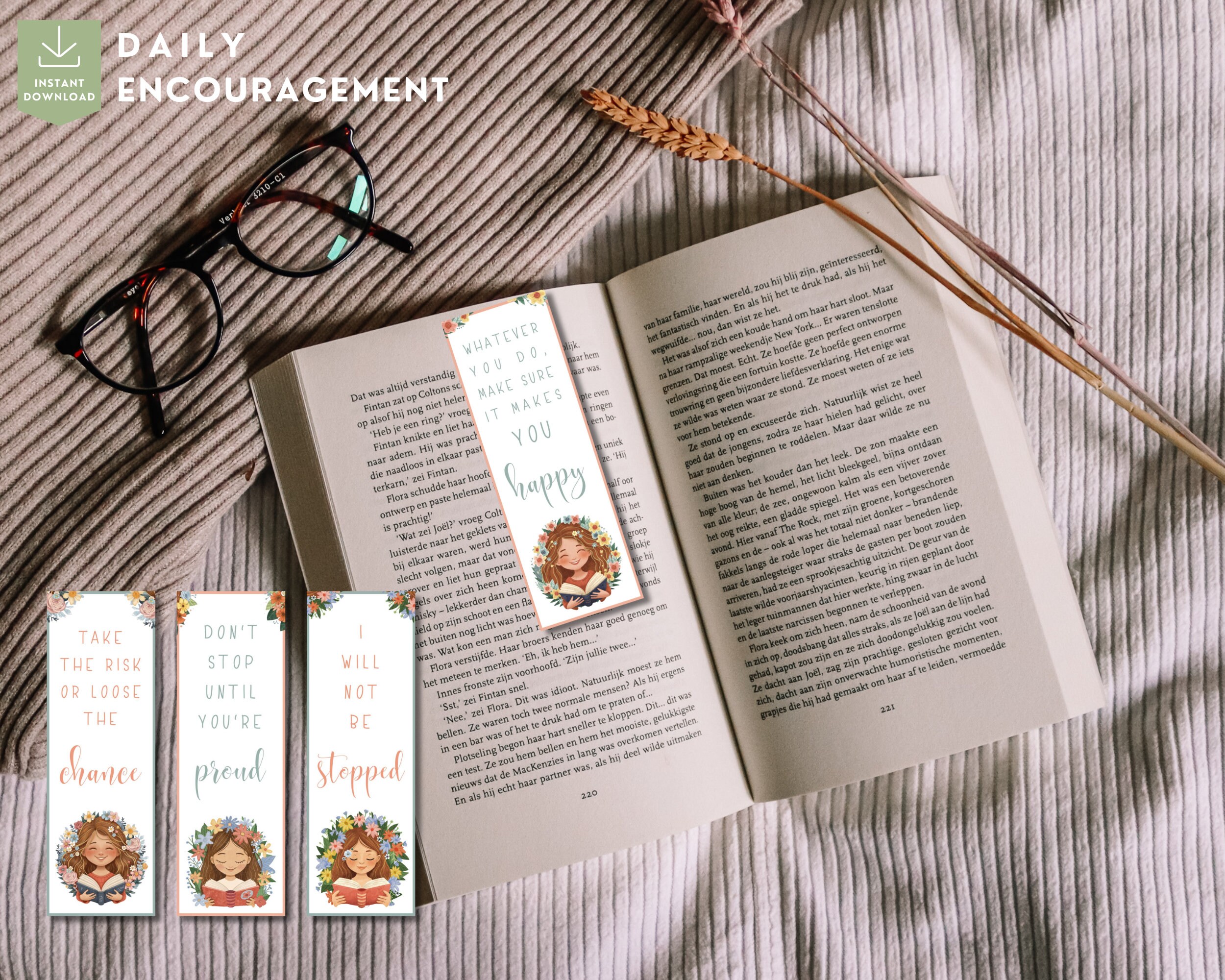 Cute Printable Bookmark Set With Daily Affirmations, Growth and ...