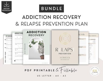 Relapse Prevention Plan and Addiction Recovery Worksheets for Counselor, Urge Surfing, SUD Substance Use Therapy Treatment, Sobriety Bundle
