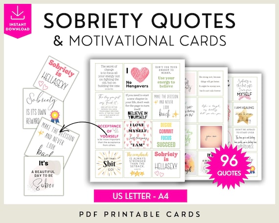 Sobriety Quotes Cards, Fun Sober Cards For Daily Motivation, Positive Sayings, Addiction Recovery Print, Printable Support Gift For Women