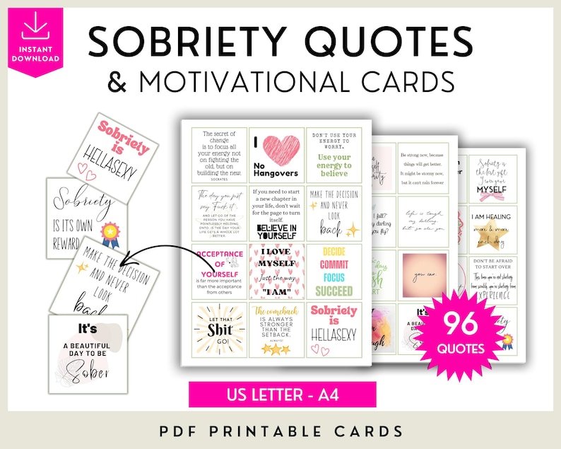 sobriety quotes printable cards, sober support and motivational gift,instant download