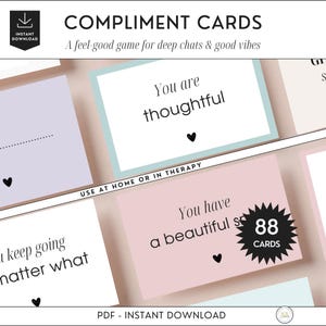 Compliment Game Cards, Printable PDF Template PNG, Group Therapy Activity, Family Fun, Conversation Starter, Pastel Flashcard Counselor Gift
