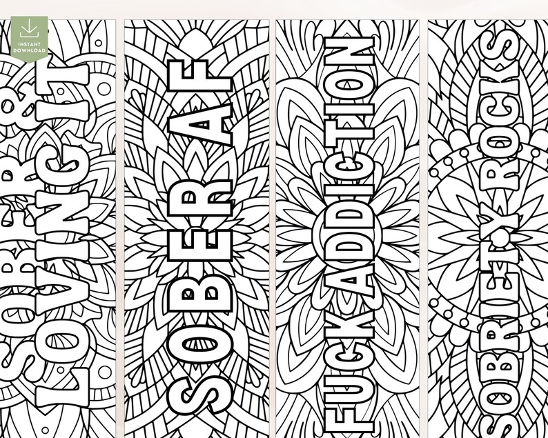 Sobriety Coloring Bookmarks, Printable Addiction Recovery Book Mark Set ...