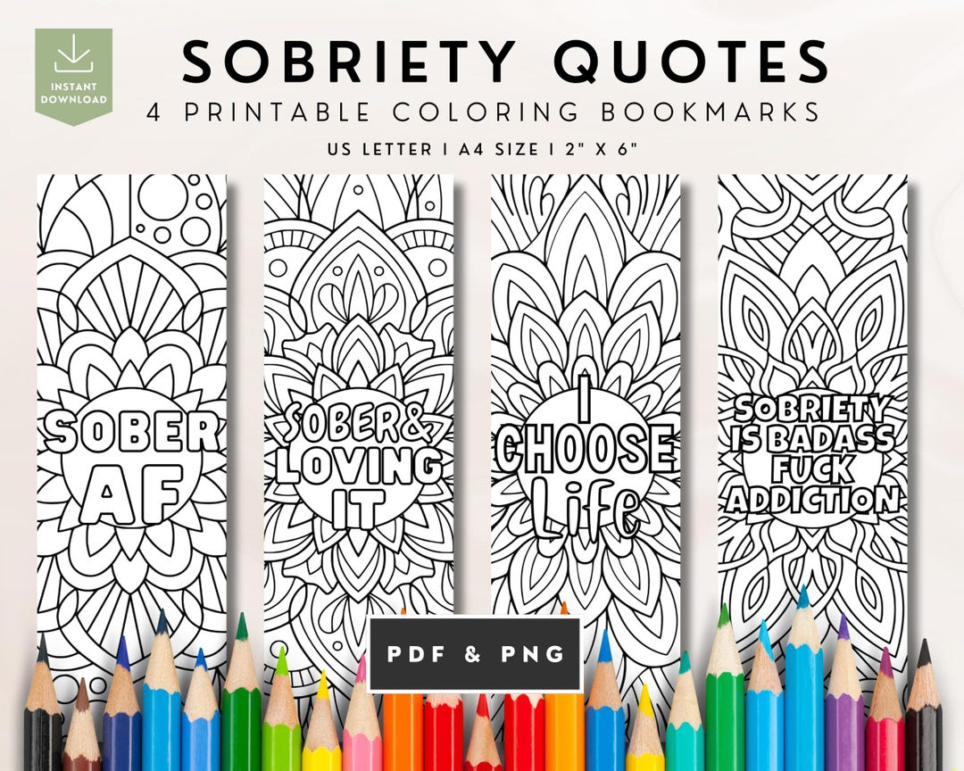 Sobriety Coloring Bookmarks: Addiction Recovery Quotes to Color, Set of ...